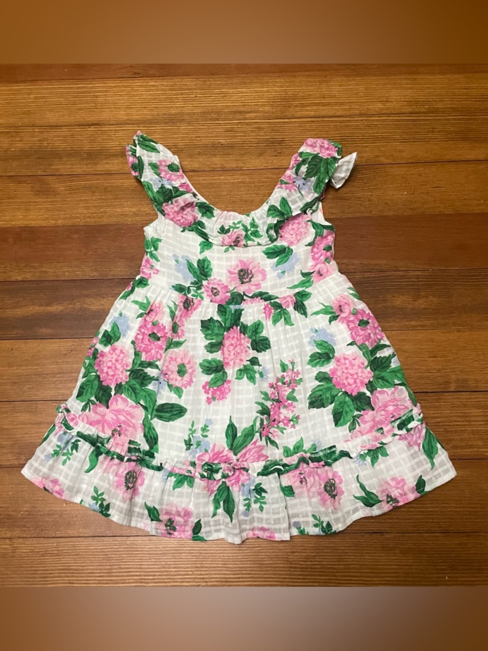Janie and Jack White Sundress with Pink Floral & Green Leaves Size 3